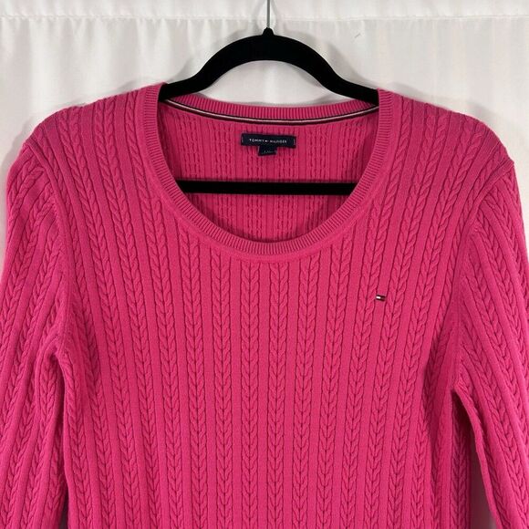 Tommy Hilfiger Sweater Women's Large Pink Crew Neck Long Sleeve 100% Cotton - Picture 5 of 7
